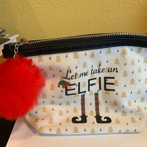 Elf “Elfie” Christmas Zippered Bag “Let Me Take an Elfie” W/Red Pom-Pom